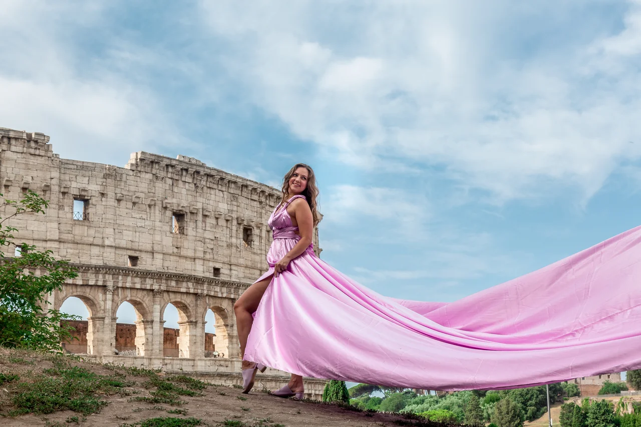 Professional photoshoot with a flying dress